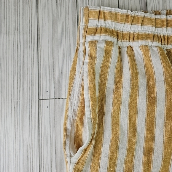 Madewell Tapered Huston Pull On Linen Crop Pants in Golden Plume Stripe Sz Small - Picture 10 of 14